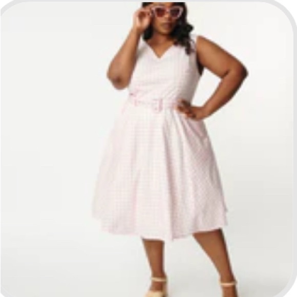 Unique Vintage Dresses & Skirts - Magnolia Place Pink Checkered Midi Dress